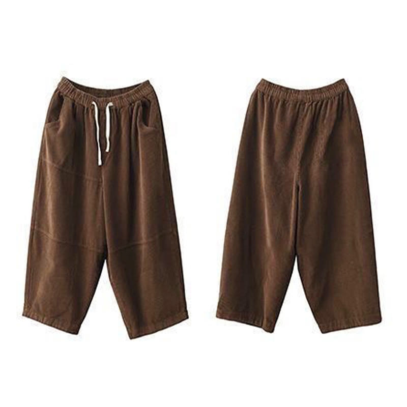 Damskie spodnie z bawełny sztruksowej z nadrukiem Buddha Stones , ściągaczem i termicznym polarem, z kieszeniami - image 2