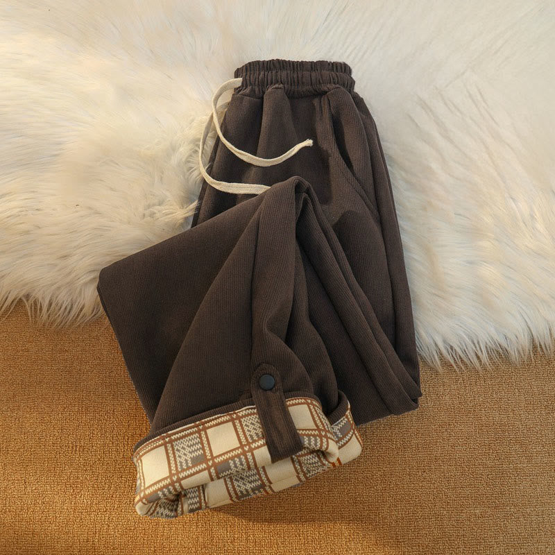 Damskie spodnie z szerokimi nogawkami i kieszeniami, z bawełny, sztruksu i polaru Buddha Stones - image 7