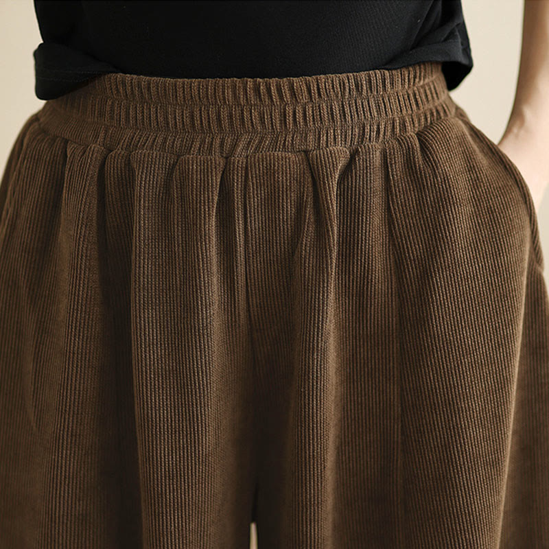 Damskie spodnie haremowe z jesiennego materiału Buddha Stones z gładkim sztruksem i kieszeniami - image 10