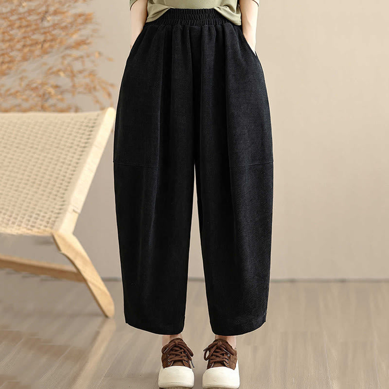 Damskie spodnie haremowe z jesiennego materiału Buddha Stones z gładkim sztruksem i kieszeniami - Czarny - US8-10，UK/AU12-14，EU40-42 (2XL) - image 17