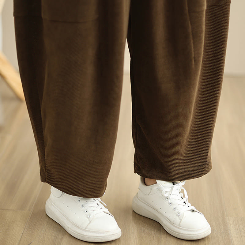 Damskie spodnie haremowe z jesiennego materiału Buddha Stones z gładkim sztruksem i kieszeniami - image 13