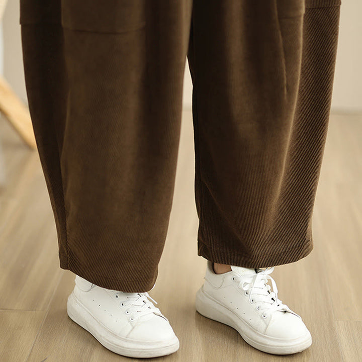 Damskie spodnie haremowe z jesiennego materiału Buddha Stones z gładkim sztruksem i kieszeniami - image 13