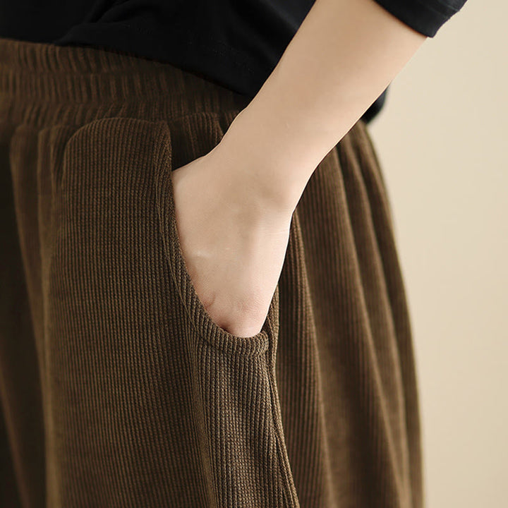 Damskie spodnie haremowe z jesiennego materiału Buddha Stones z gładkim sztruksem i kieszeniami - image 12