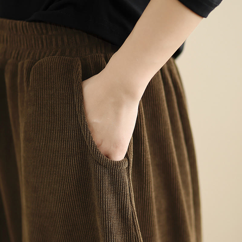 Damskie spodnie haremowe z jesiennego materiału Buddha Stones z gładkim sztruksem i kieszeniami - image 12