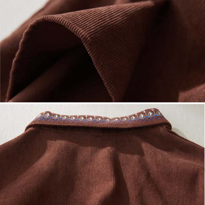 Sukienka midi z długim rękawem i kieszeniami, haftowana, z kwiatowym wzorem i sznurowaniem, z Buddha Stones - image 4