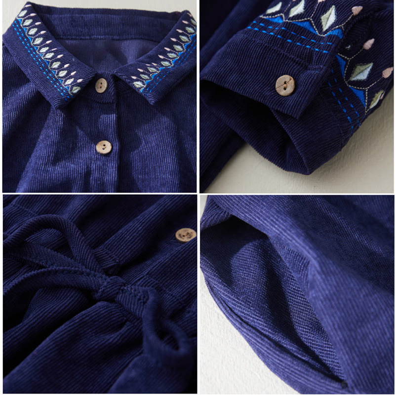 Sukienka midi z długim rękawem i kieszeniami, haftowanymi Buddha Stones i kwiatowym wzorem, sznurowana - image 12