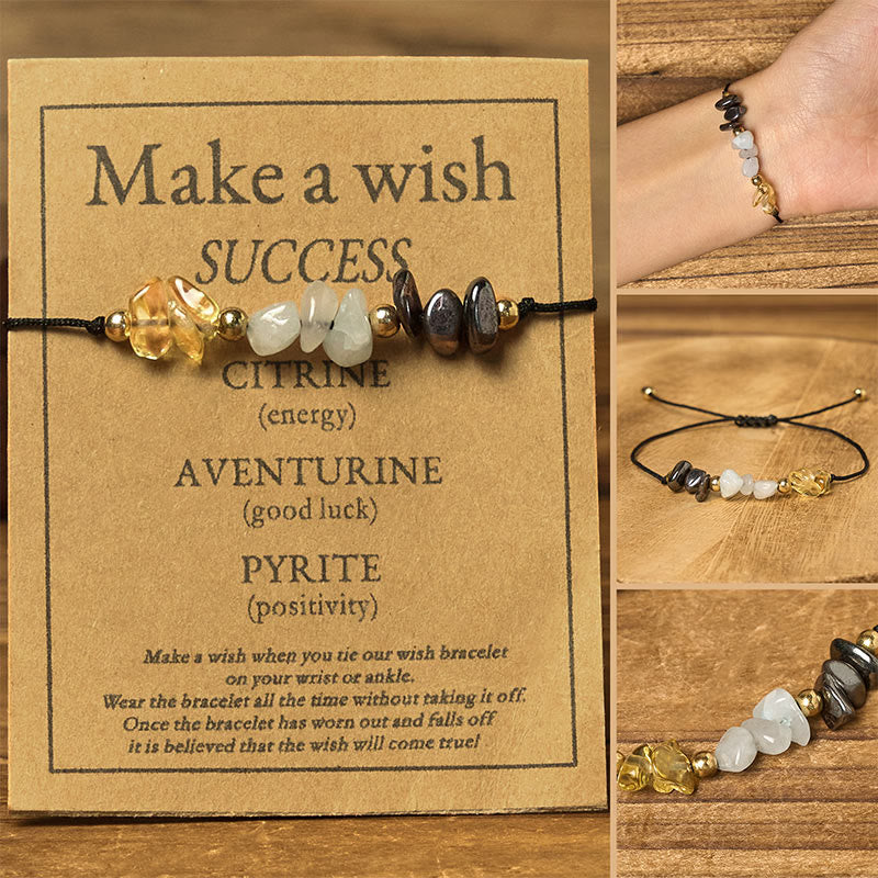 Bransoletka z Buddha Stones, cytrynem, zielonym awenturynem i pirytem, ​​z liną sukcesu - Nieregularne koraliki (obwód nadgarstka: 14-23 cm) - image 0