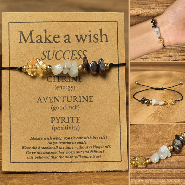 Bransoletka z Buddha Stones, cytrynem, zielonym awenturynem i pirytem, ​​z liną sukcesu - Nieregularne koraliki (obwód nadgarstka: 14-23 cm) - image 0