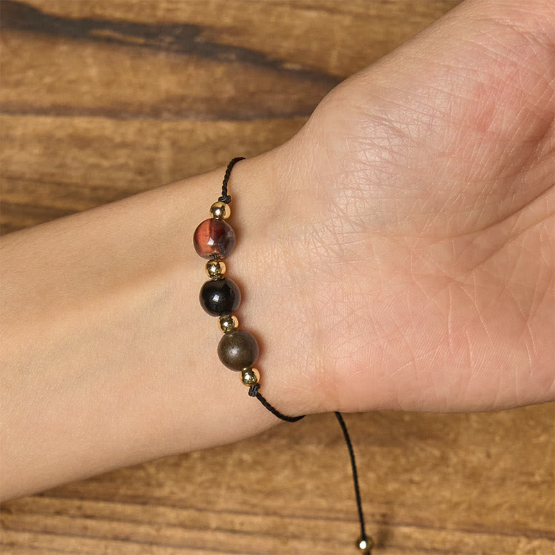 Bransoletka ochronna z liny i kart z Buddha Stones, tygrysim okiem i czarnym turmalinem pirytowym - image 15