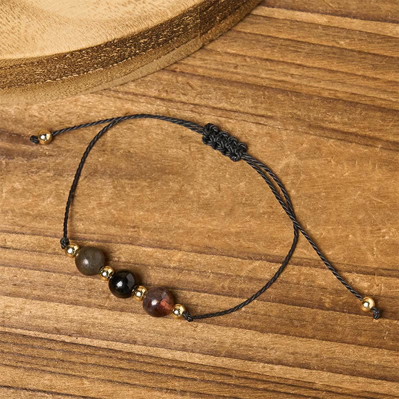 Bransoletka ochronna z liny i kart z Buddha Stones, tygrysim okiem i czarnym turmalinem pirytowym - image 13