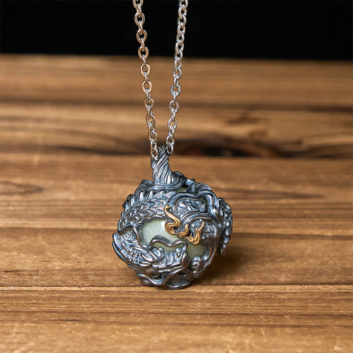 Buddha Stones Naszyjnik z wisiorkiem "Silny Smok" z Koralikami Miedzianymi - Łańcuch Smoka i Krzyża - image 0