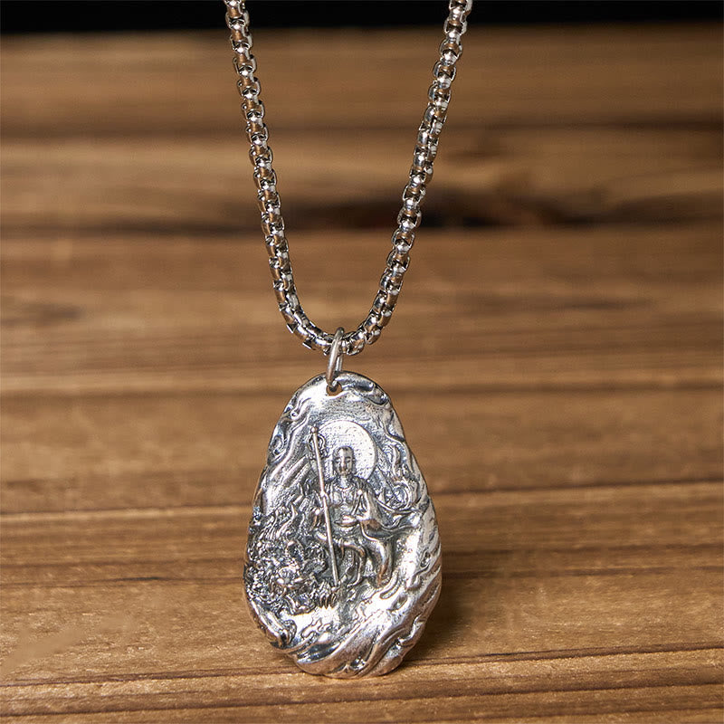 Buddha Stones Miedziany naszyjnik z wisiorkiem współczucia Kṣitigarbha Dizang Bodhisattwa - Budda i łańcuch skrętny - image 7