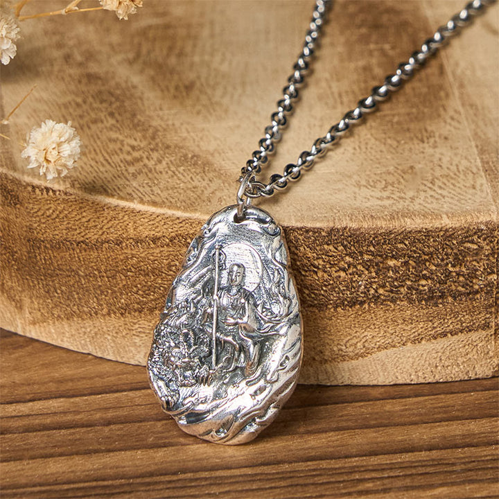Buddha Stones Miedziany naszyjnik z wisiorkiem współczucia Kṣitigarbha Dizang Bodhisattwa - Łańcuch Buddy i Krzyża - image 0