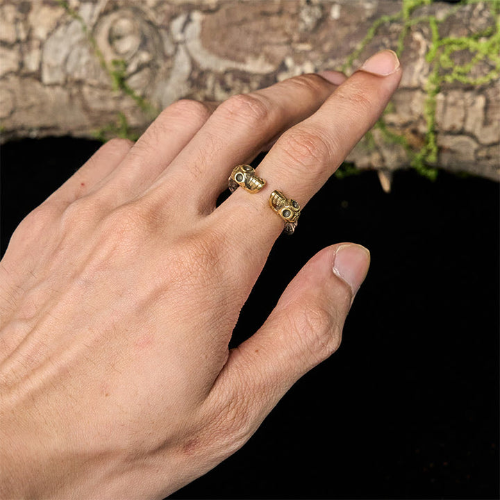 Buddha Stones Władca Lasu Zwłok Miedziana Podwójna Czaszka Pierścień Odpędzający Złe Duchy - image 4