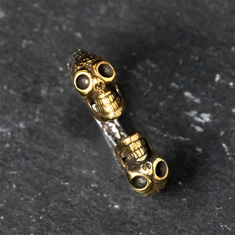 Buddha Stones Władca Lasu Zwłok Miedziana Podwójna Czaszka Pierścień Odpędzający Złe Duchy - image 1