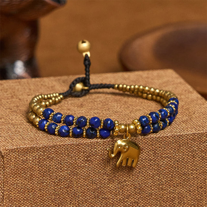 Bransoletka Buddha Stones Turquoise Elephant Luck z podwójną warstwą platerowanej miedzi, zapewniająca siłę - Niebieski turkus (obwód nadgarstka: 15-18 cm) - image 13