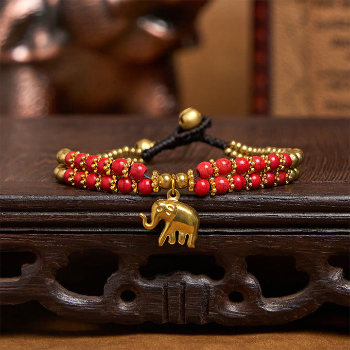 Bransoletka Buddha Stones Turquoise Elephant Luck z podwójną warstwą platerowanej miedzi, zapewniająca siłę - image 10