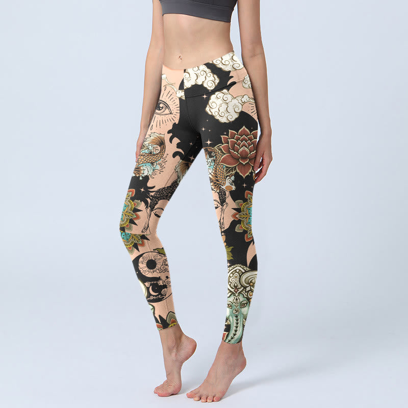 Buddha Stones Legginsy do jogi damskie, legginsy do ćwiczeń, mandala lotosu, Ganesh, złe oko, ryba koi, kształt yin yang - For - US18, UK/AU22, EU50 (4XL) - image 0
