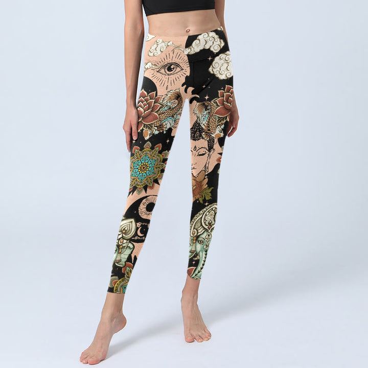 Buddha Stones Legginsy do jogi damskie, legginsy do ćwiczeń, mandala lotosu, Ganesh, złe oko, ryba koi, kształt yin yang - image 5