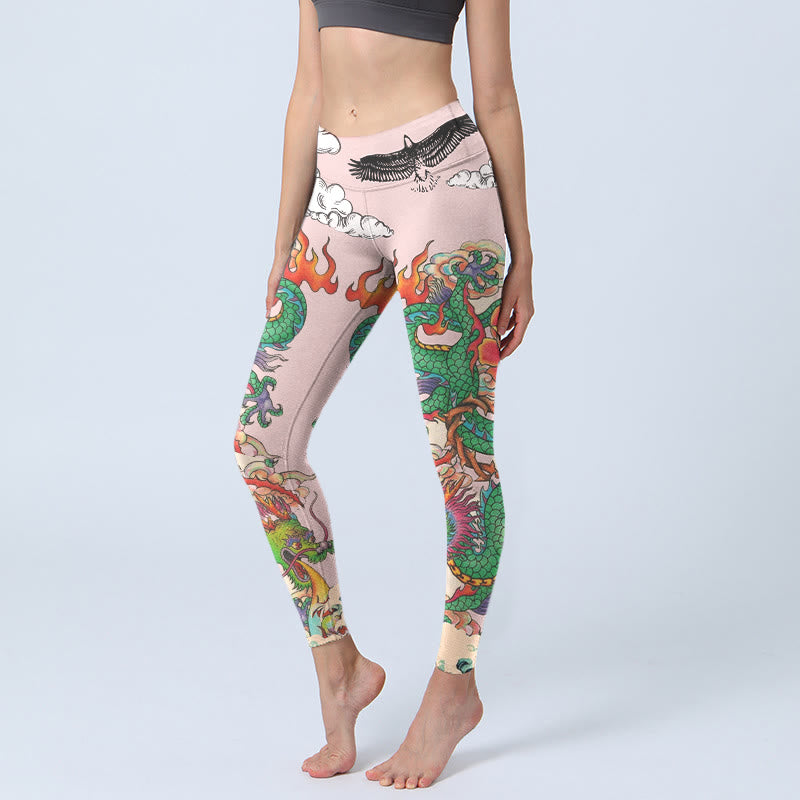 Buddha Stones Legginsy do jogi damskie z motywem fal orła i chmur Dragon Rose - Lawendowy róż - US18, UK/AU22, EU50 (4XL) - image 0