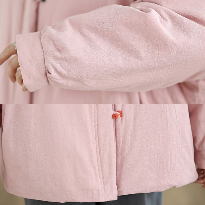 Kurtka zimowa damska z chińskimi żabami i guzikami, z długim rękawem i kieszeniami, z grubej bawełny, z Buddha Stones - image 7