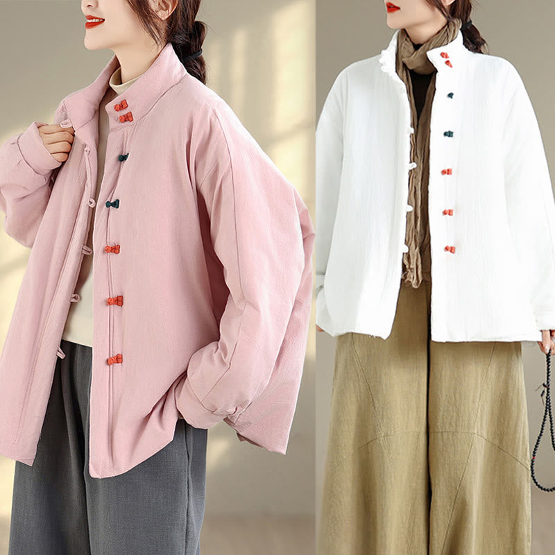 Kurtka zimowa damska z chińskimi żabami i guzikami, z długim rękawem i kieszeniami, z grubej bawełny, z Buddha Stones - image 19