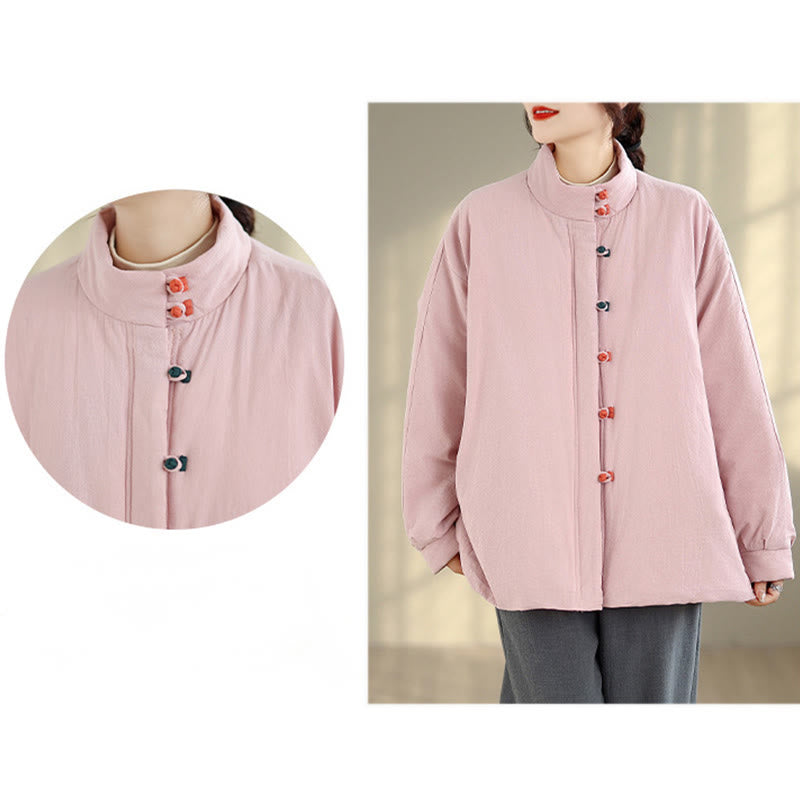 Kurtka zimowa damska z chińskimi żabami i guzikami, z długim rękawem i kieszeniami, z grubej bawełny, z Buddha Stones - image 9