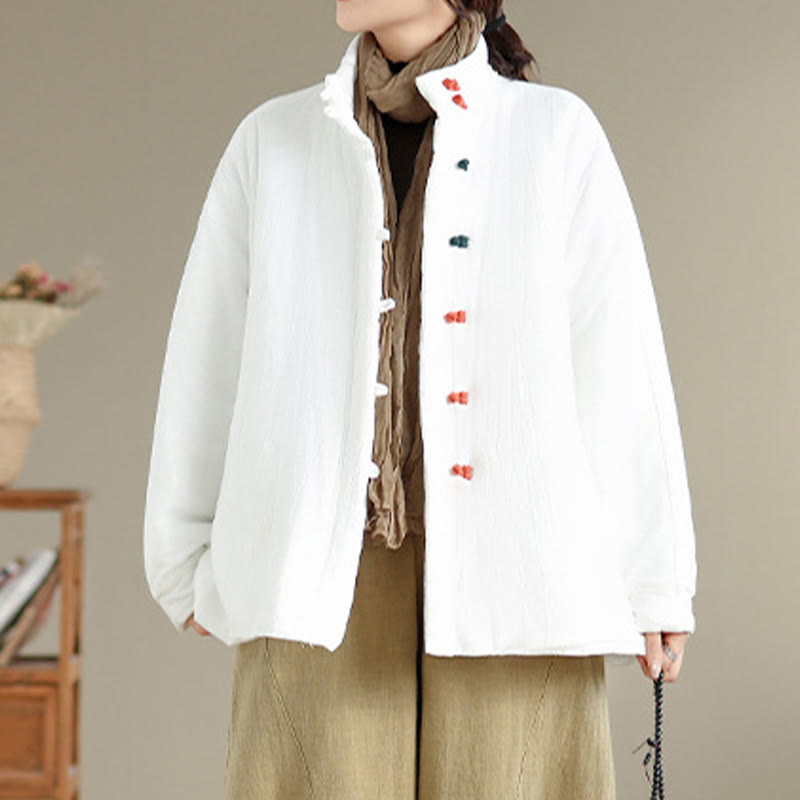 Kurtka zimowa damska z chińskimi żabami i guzikami, z długim rękawem i kieszeniami, z grubej bawełny, z Buddha Stones - image 13