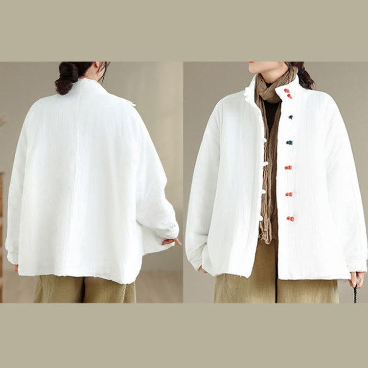 Kurtka zimowa damska z chińskimi żabami i guzikami, z długim rękawem i kieszeniami, z grubej bawełny, z Buddha Stones - image 18