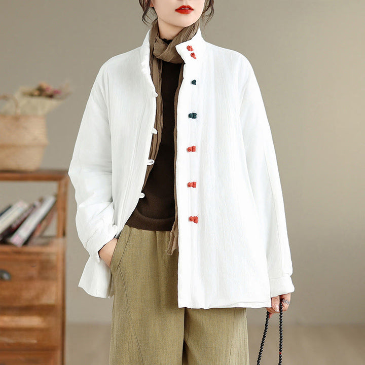 Kurtka zimowa damska z chińskimi żabami i guzikami, z długim rękawem i kieszeniami, z grubej bawełny, z Buddha Stones - image 14