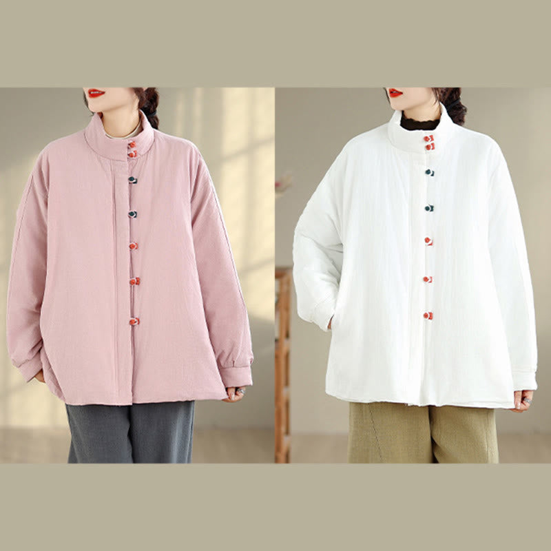 Kurtka zimowa damska z chińskimi żabami i guzikami, z długim rękawem i kieszeniami, z grubej bawełny, z Buddha Stones - image 20