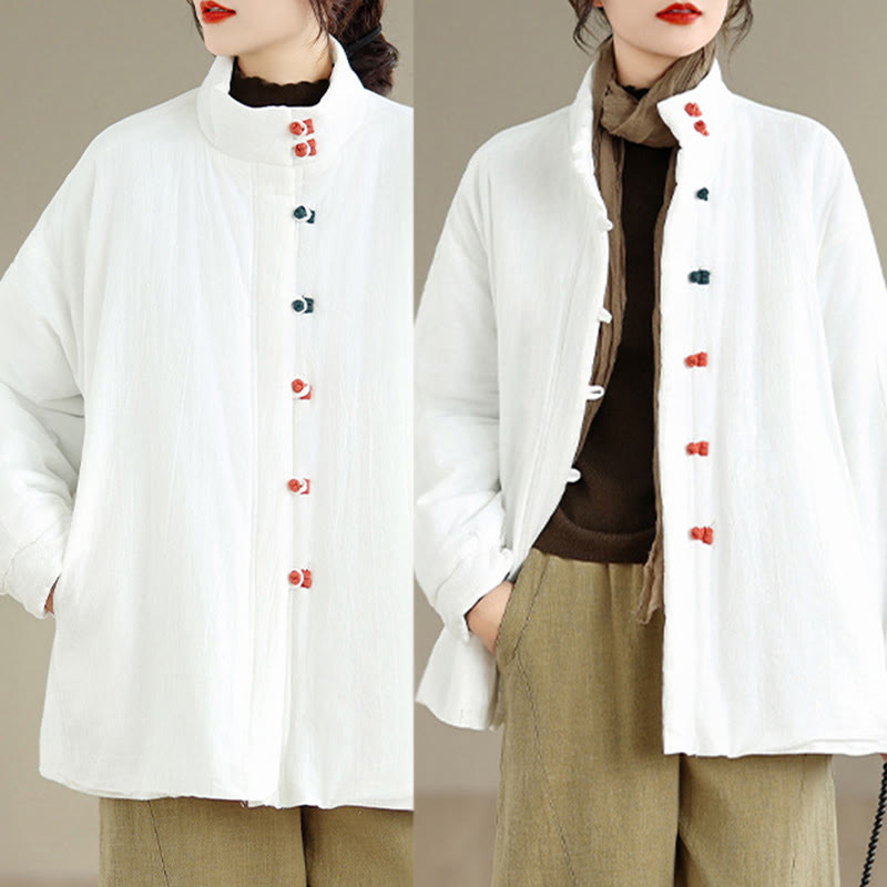 Kurtka zimowa damska z chińskimi żabami i guzikami, z długim rękawem i kieszeniami, z grubej bawełny, z Buddha Stones - image 17