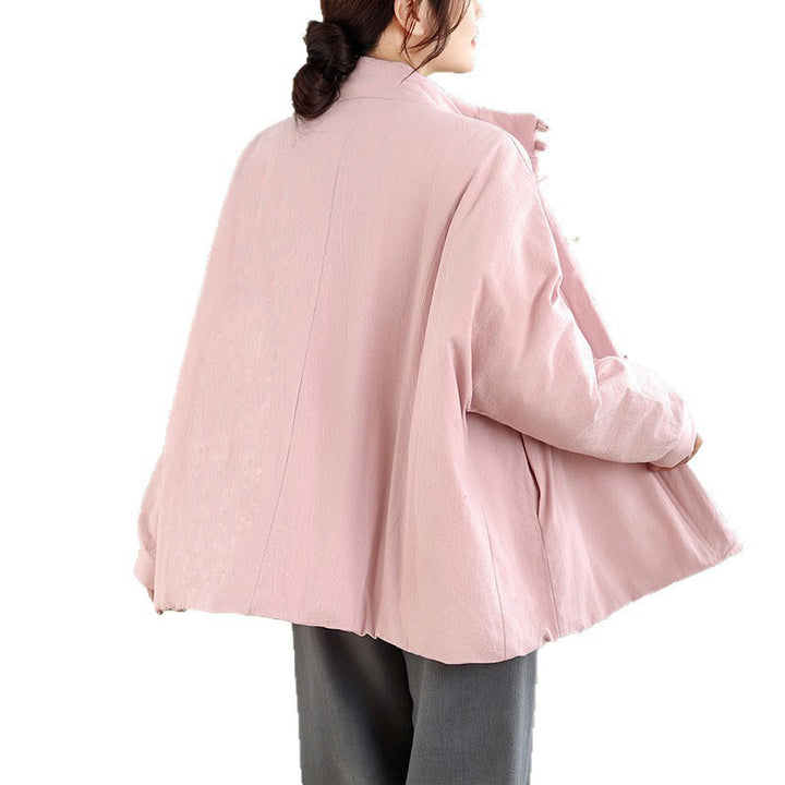 Kurtka zimowa damska z chińskimi żabami i guzikami, z długim rękawem i kieszeniami, z grubej bawełny, z Buddha Stones - image 8