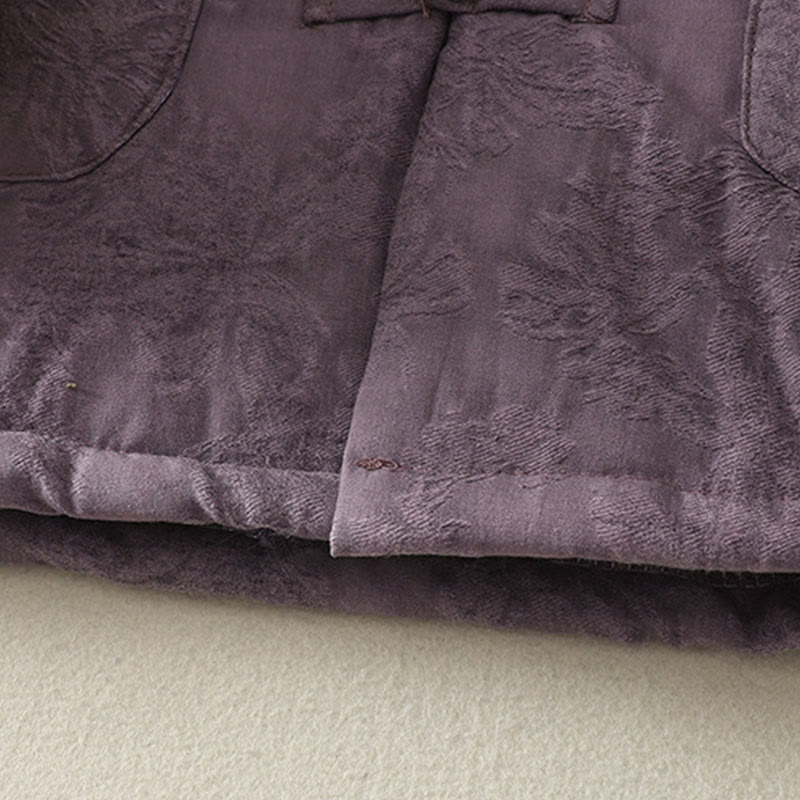 Kurtka damska z długim rękawem i kieszeniami z motywem żabich guzików w jednolitym kolorze z Buddha Stones - image 4