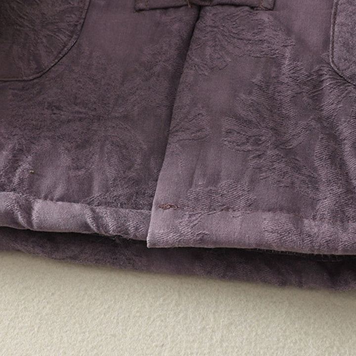 Kurtka damska z długim rękawem i kieszeniami z motywem żabich guzików w jednolitym kolorze z Buddha Stones - image 4