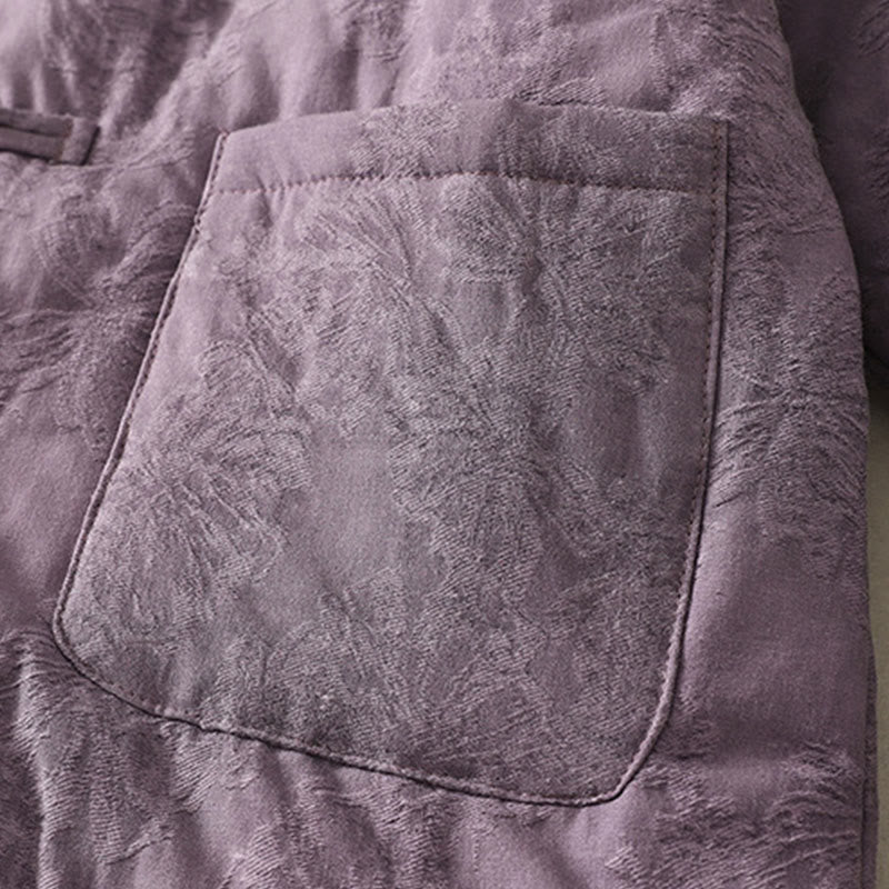 Kurtka damska z długim rękawem i kieszeniami z motywem żabich guzików w jednolitym kolorze z Buddha Stones - image 2