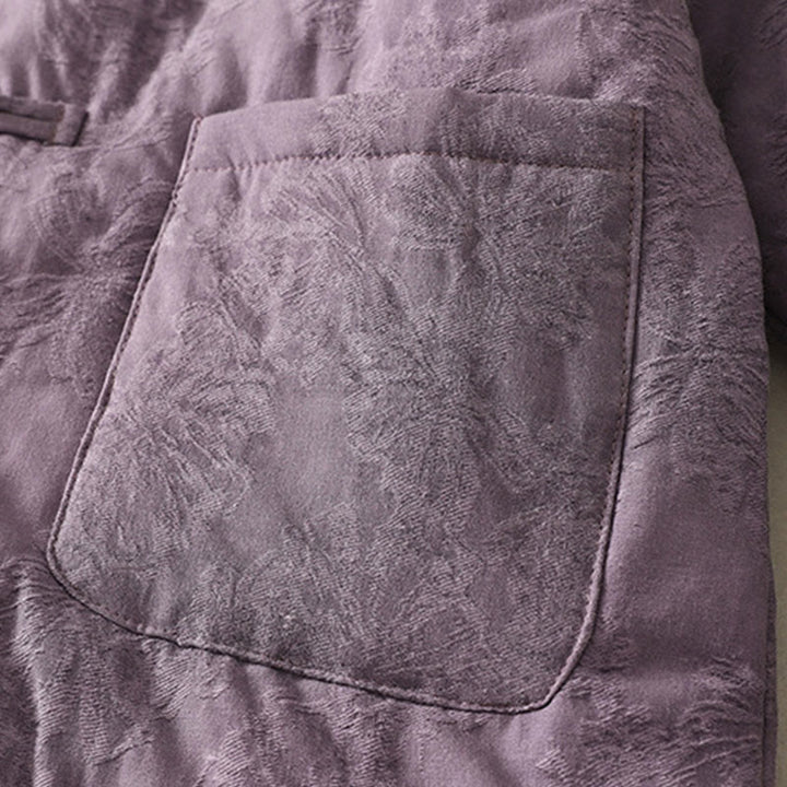 Kurtka damska z długim rękawem i kieszeniami z motywem żabich guzików w jednolitym kolorze z Buddha Stones - image 2