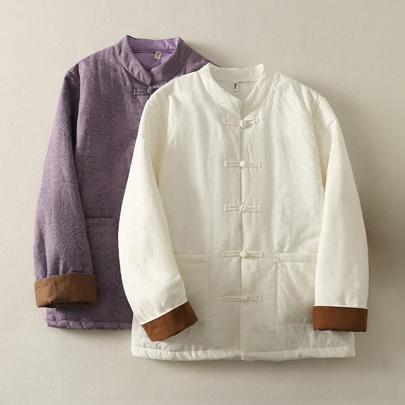 Kurtka damska z długim rękawem i kieszeniami z motywem żabich guzików w jednolitym kolorze z Buddha Stones - image 15