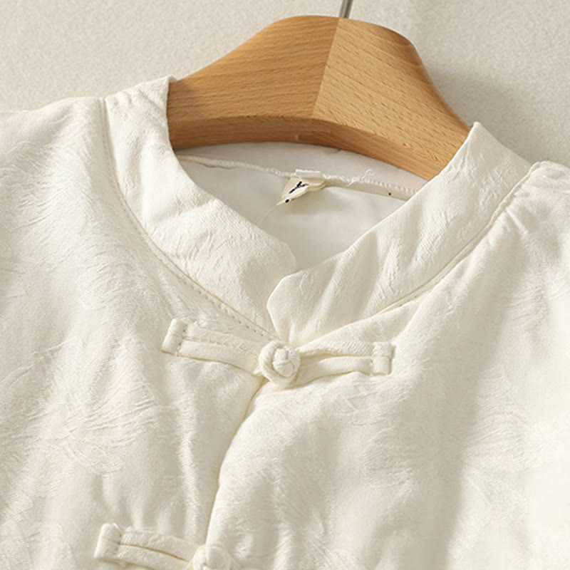 Kurtka damska z długim rękawem i kieszeniami z motywem żabich guzików w jednolitym kolorze z Buddha Stones - image 7