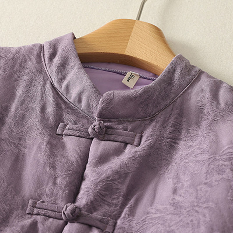 Kurtka damska z długim rękawem i kieszeniami z motywem żabich guzików w jednolitym kolorze z Buddha Stones - image 1