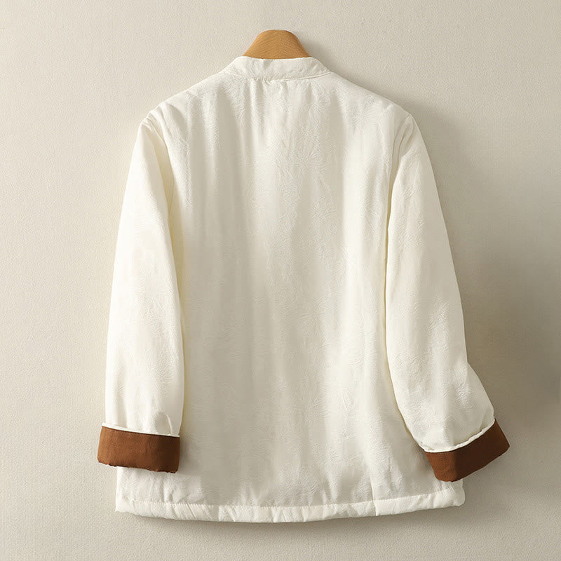 Kurtka damska z długim rękawem i kieszeniami z motywem żabich guzików w jednolitym kolorze z Buddha Stones - image 6