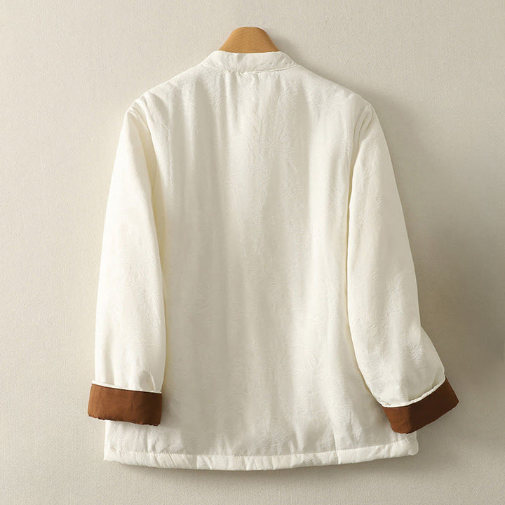 Kurtka damska z długim rękawem i kieszeniami z motywem żabich guzików w jednolitym kolorze z Buddha Stones - image 6