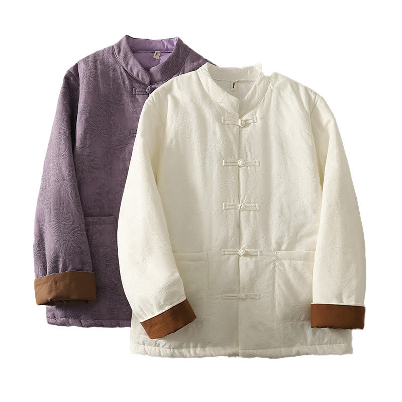 Kurtka damska z długim rękawem i kieszeniami z motywem żabich guzików w jednolitym kolorze z Buddha Stones - image 16