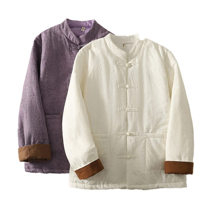 Kurtka damska z długim rękawem i kieszeniami z motywem żabich guzików w jednolitym kolorze z Buddha Stones - image 16