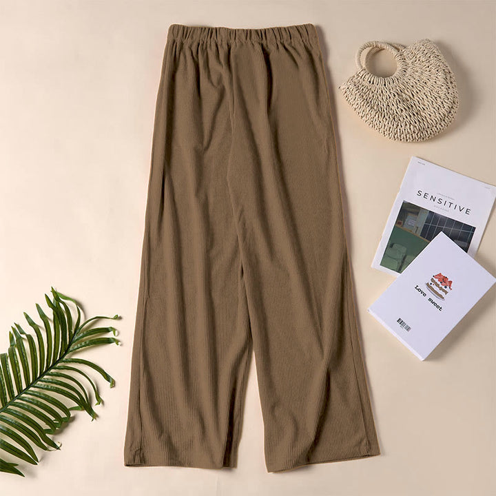 Spodnie damskie z prostymi nogawkami i kieszeniami, z materiału Buddha Stones, z kordu - image 1