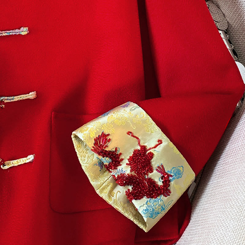 Kurtka damska z długim rękawem z bawełny z kieszeniami i haftowanymi guzikami w kształcie Buddha Stones - image 9