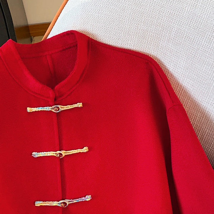 Kurtka damska z długim rękawem z bawełny z kieszeniami i haftowanymi guzikami w kształcie Buddha Stones - image 4