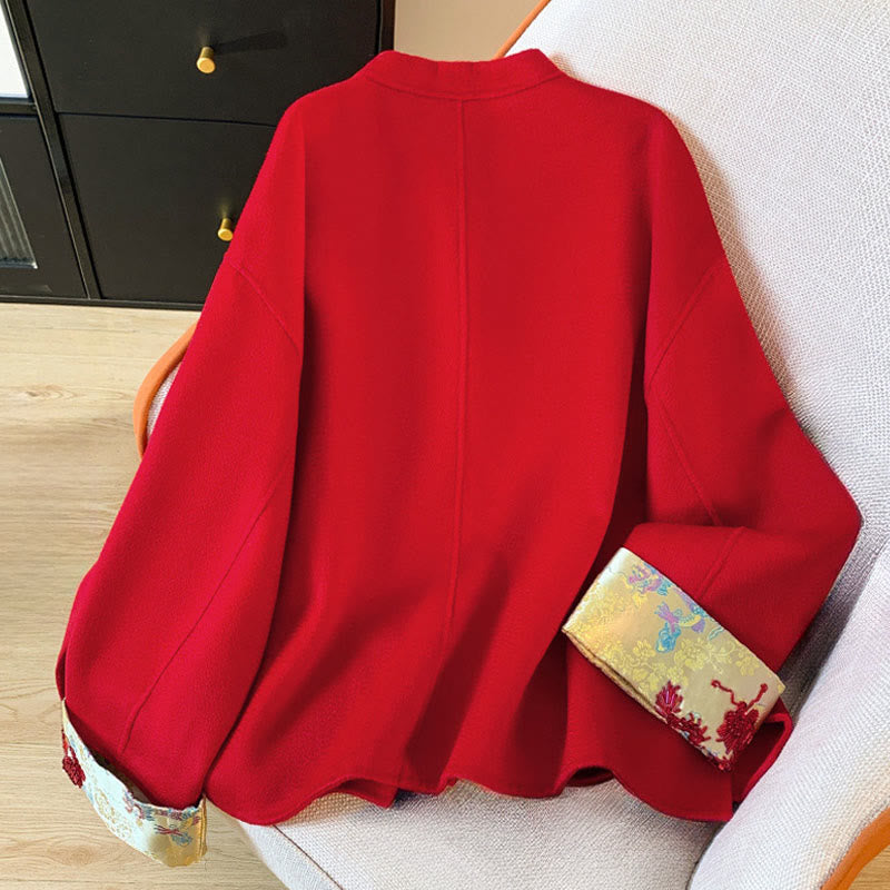 Kurtka damska z długim rękawem z bawełny z kieszeniami i haftowanymi guzikami w kształcie Buddha Stones - image 2