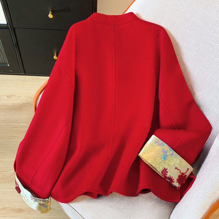 Kurtka damska z długim rękawem z bawełny z kieszeniami i haftowanymi guzikami w kształcie Buddha Stones - image 2