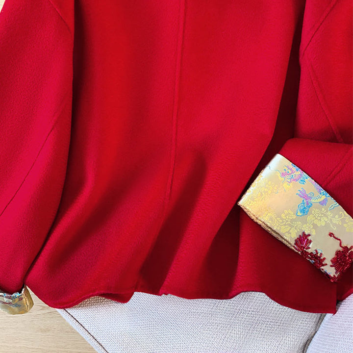 Kurtka damska z długim rękawem z bawełny z kieszeniami i haftowanymi guzikami w kształcie Buddha Stones - image 7